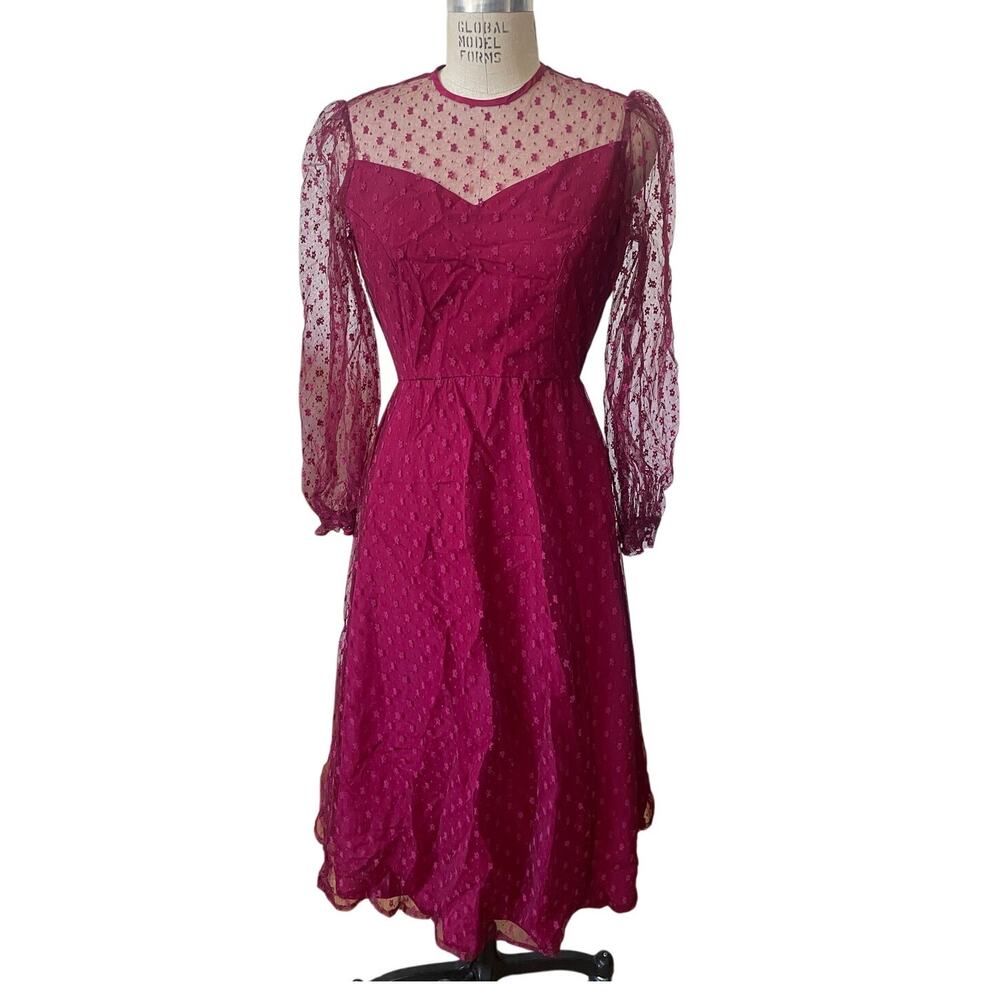Vintage 80s Party Dress Lace & Acetate Red Size Medium Formal